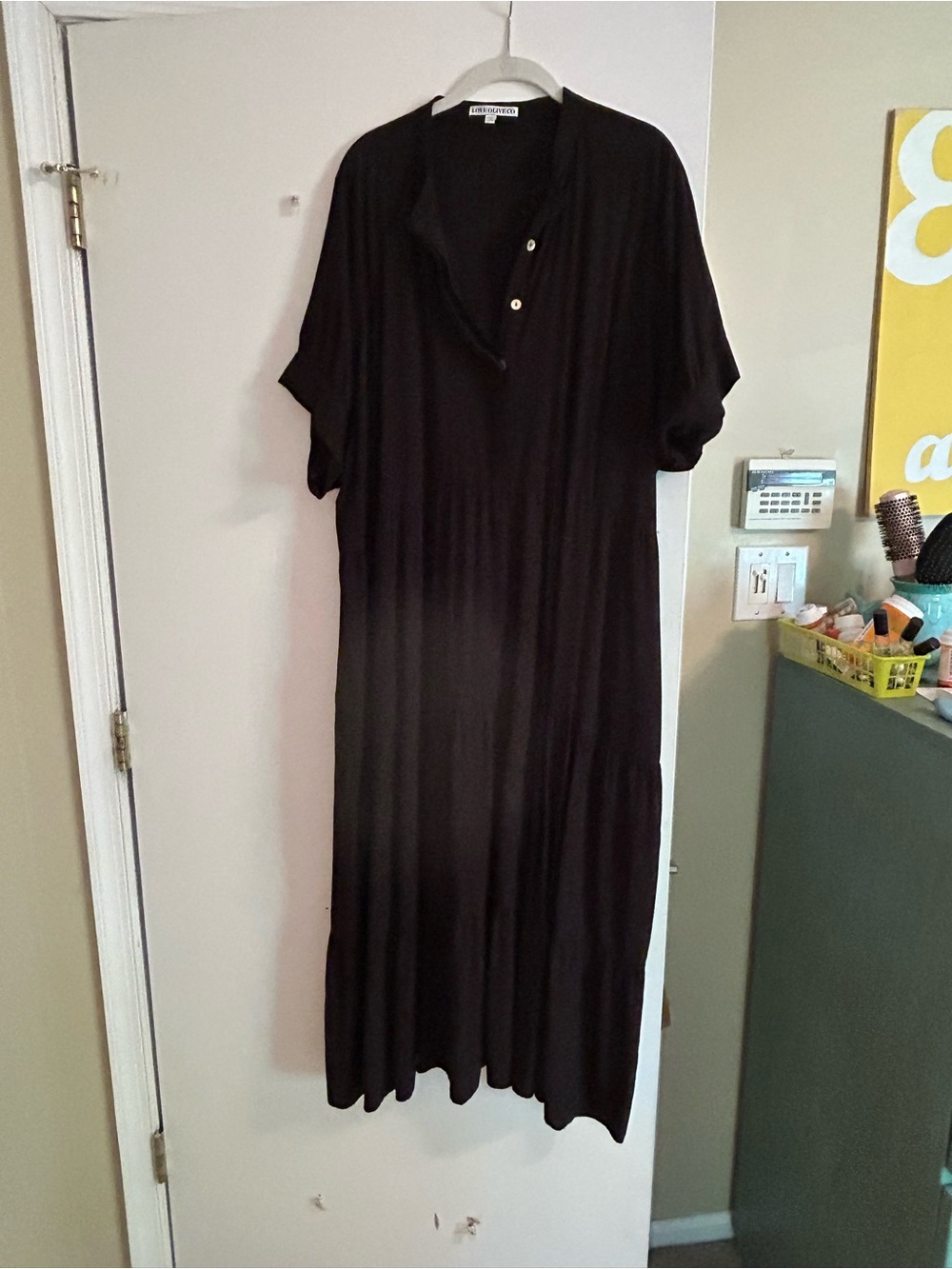 Black Maxi Dress with Button-Front Detail